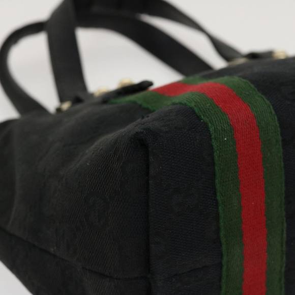 GUCCI Web Sherry Line GG Canvas Hand Bag Black Green Red 213048 Auth rd4507 - Picture 15 of 16